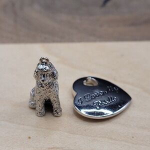 Small Silver Tone Charm Set Figural Poodle And I Love My Poodle Heart